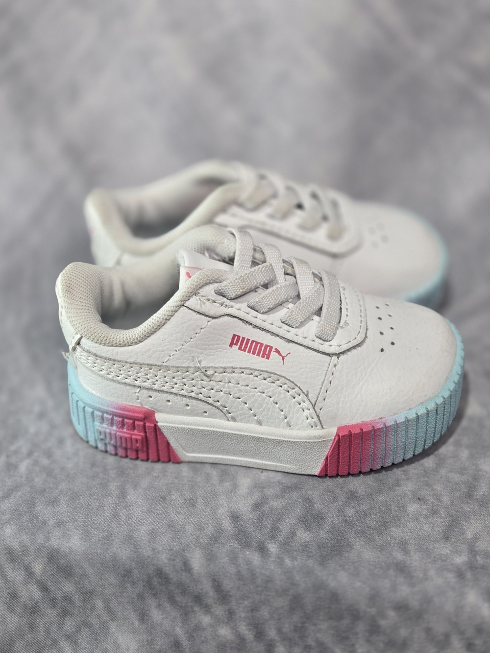 Puma Kids' White Sneakers with Pink & Light Blue Accents
